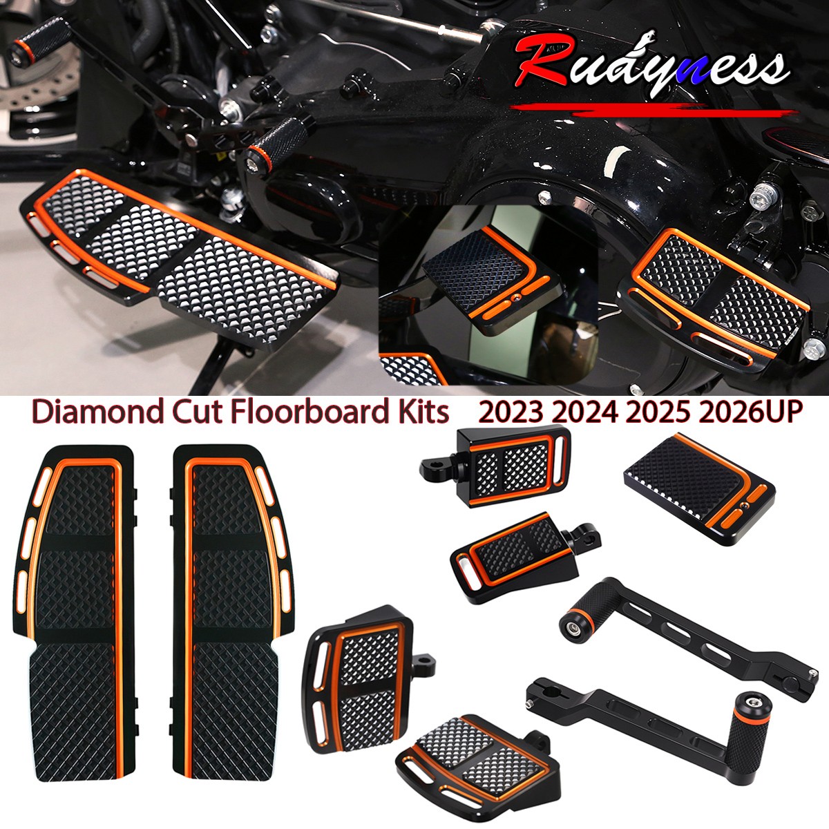 9X Diamond Cut Floorboards Shifter Brake Pedal Kits For Harley 24 25 26 Touring