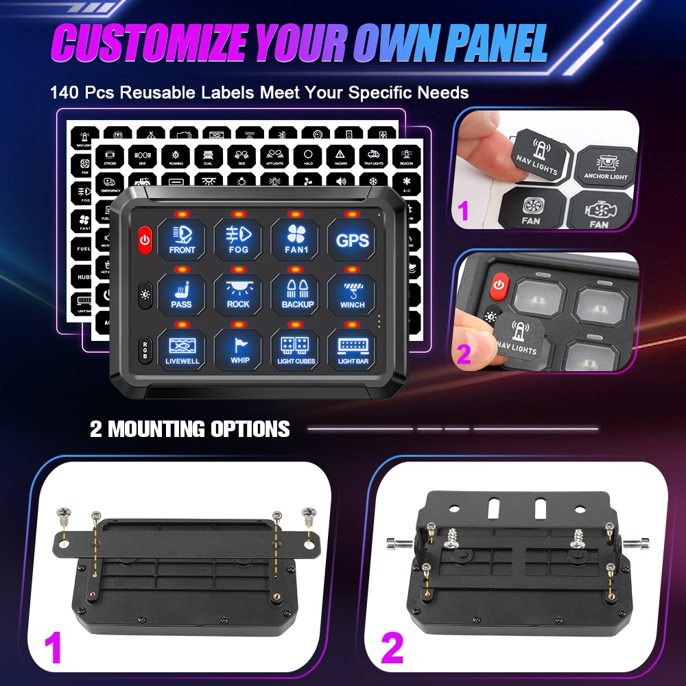 Colight Wireless RGB 12 Gang Switch Panel 12V 24V LED Circuit Control System Box