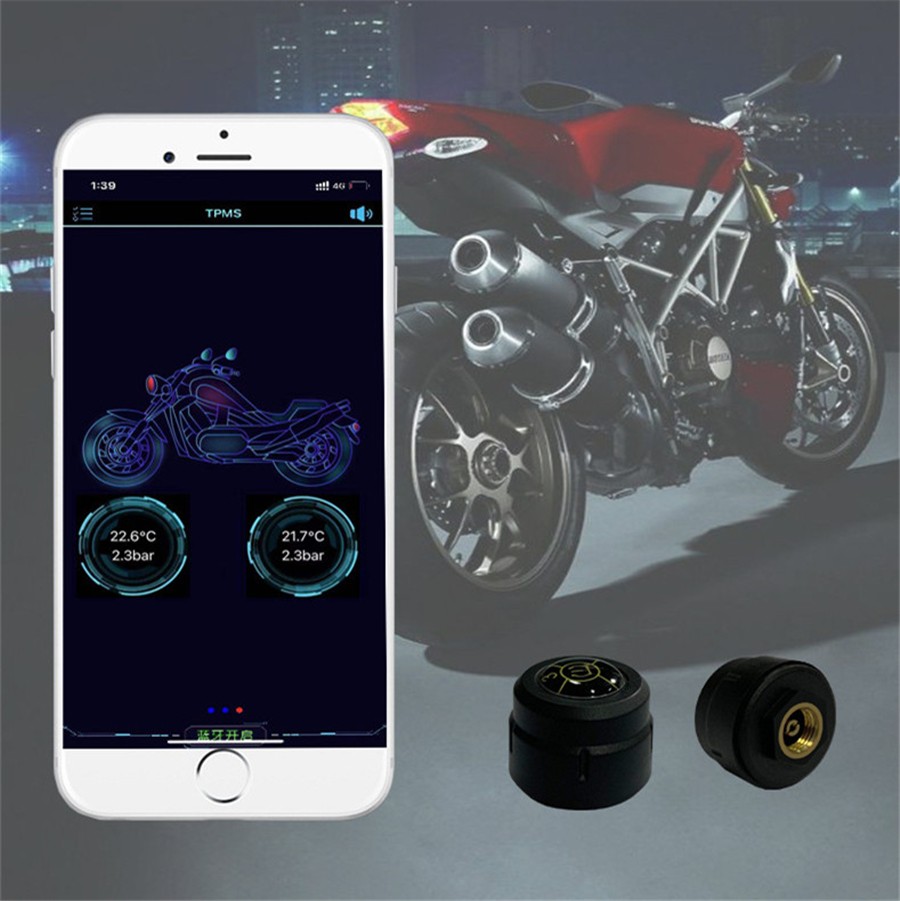 Motorcycle TPMS Tire Pressure Monitor System 2 External Sensor Bluetooth 5.0 USA