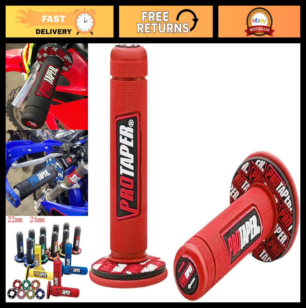 Ergonomic 7/8″ Motorcycle Handle Grips – Non-Slip Gel for Dirt Bike & Scooter (R