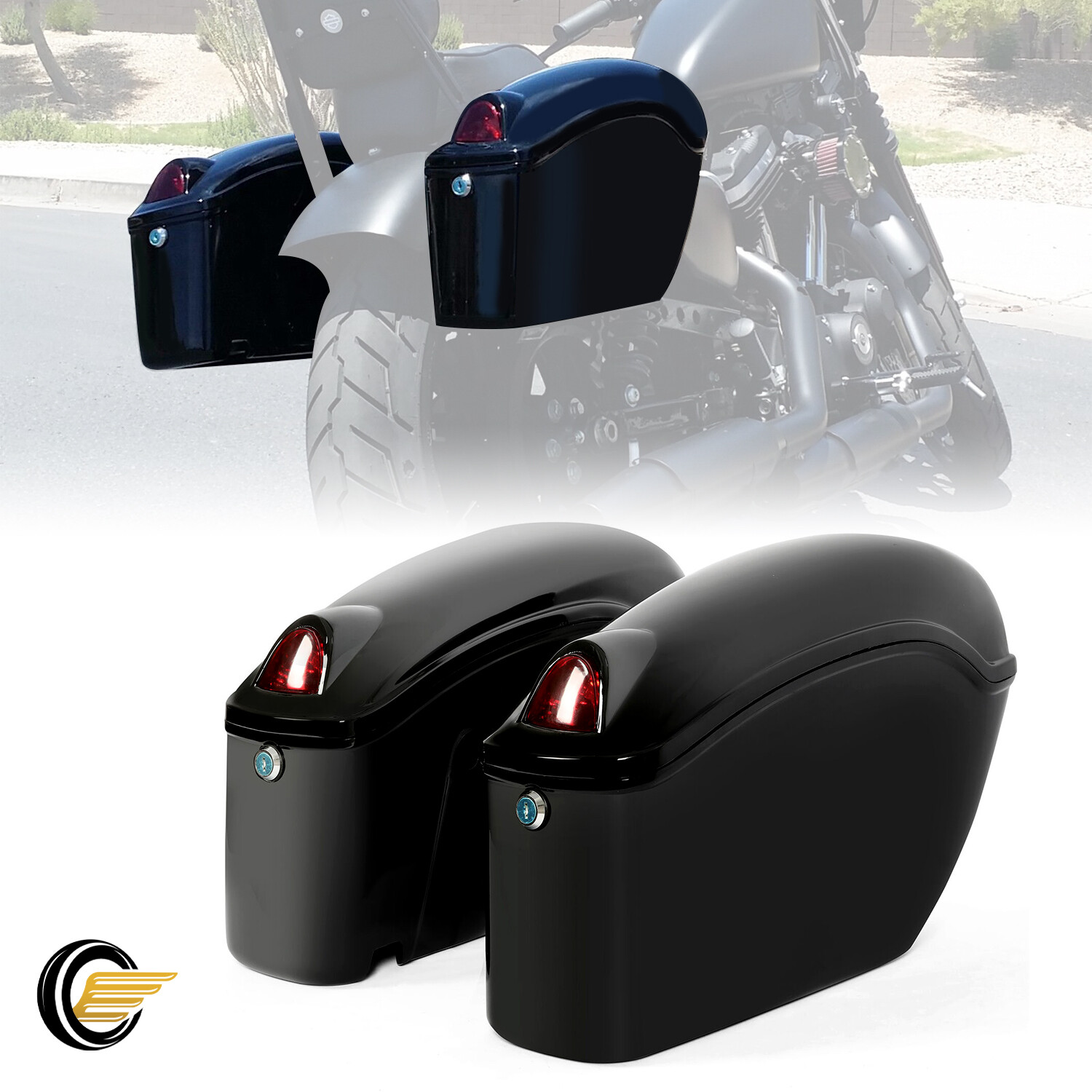 Motorcycle Hard Saddle Bags Trunk w/Lights For Honda Shadow Side Box Luggage