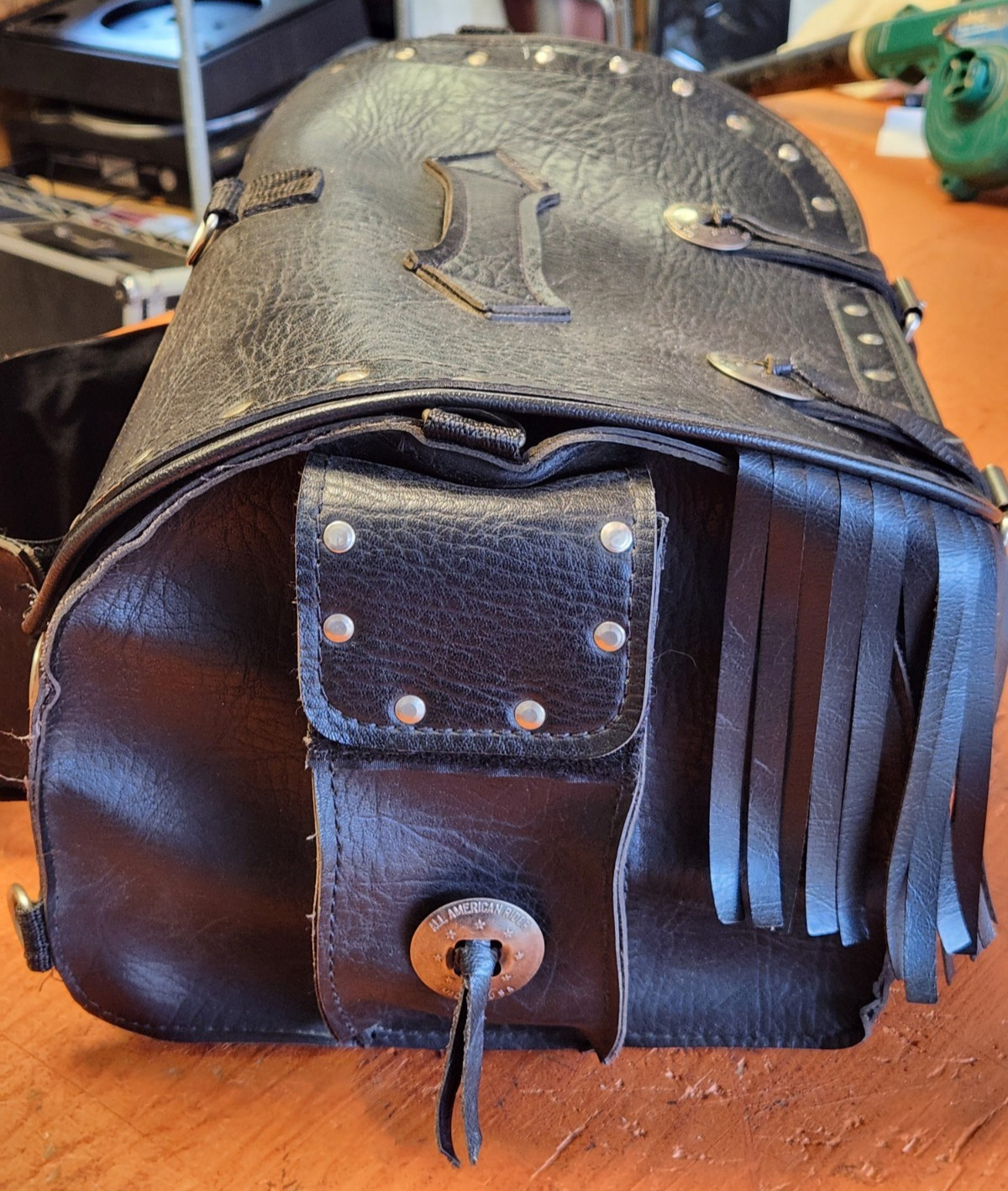 Faux Leather Motorcycle Saddle Trunk Bag American Biker Fringe Lightly Used