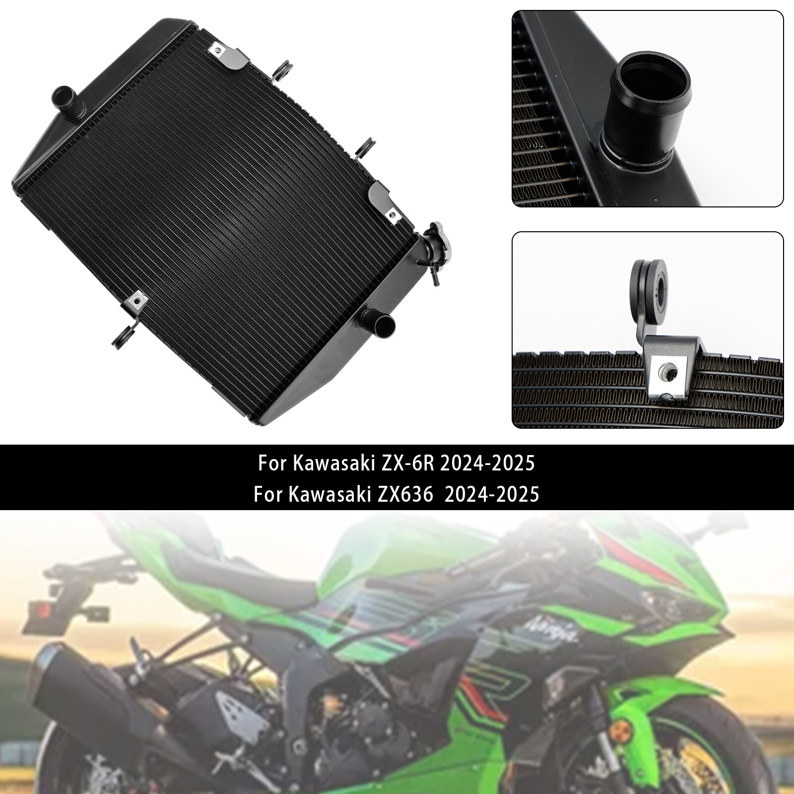Radiator Cooling Engine Cooler For Kawasaki ZX-6R ZX636 2024-2025 Black US