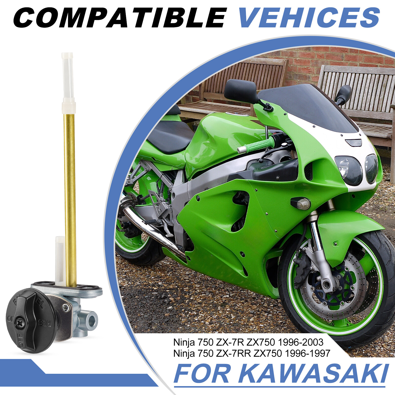 Fuel Valve Petcock & Knob for Kawasaki Ninja ZX-7R ZX-7RR ZX750 1996-2003