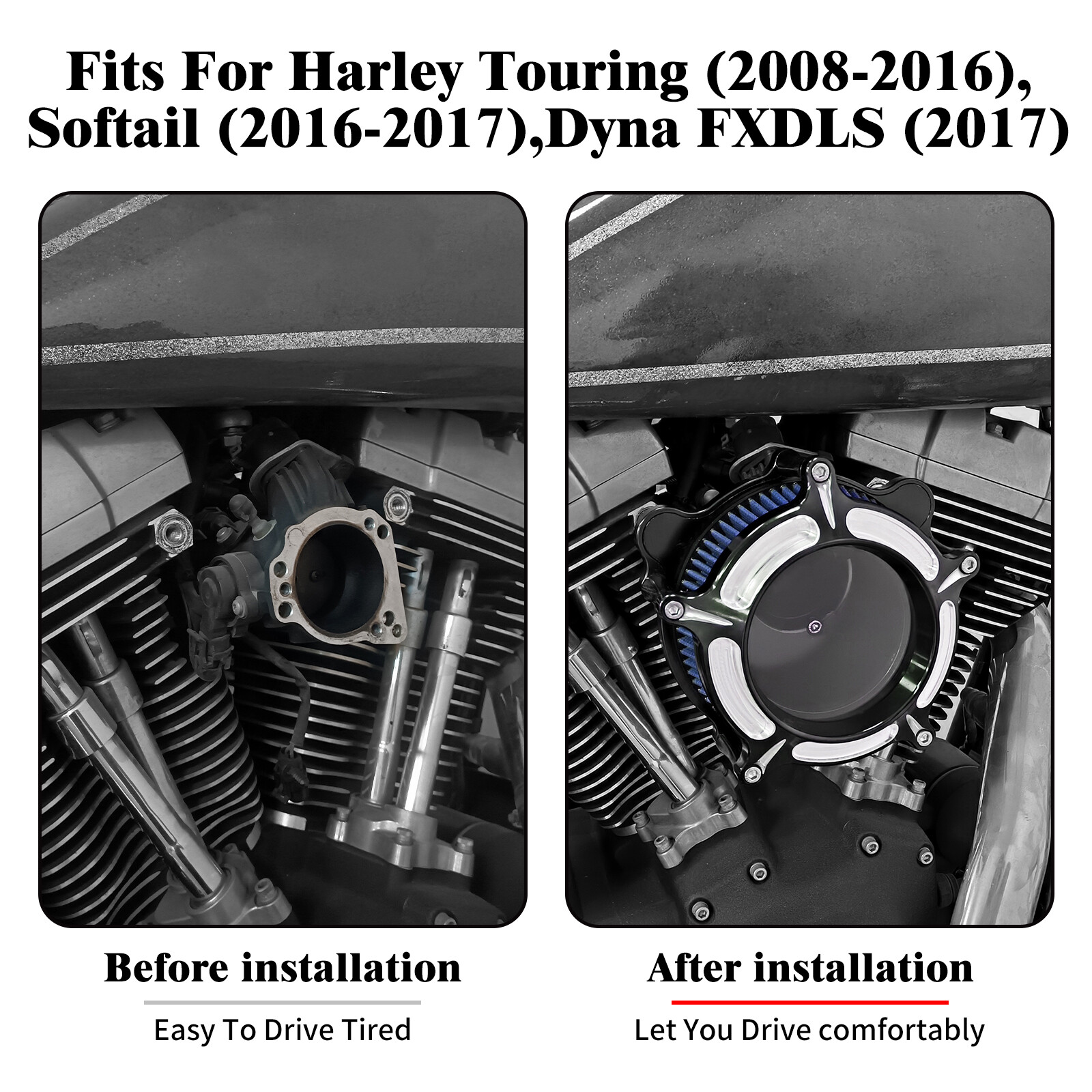 Transparent Air Filter Blue Intake For Harley 08-2016 Touring Road Electra Glide