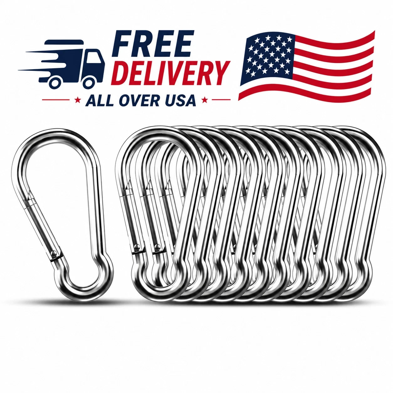 10 PCS Stainless Steel Carabiners Spring Snap Hooks Heavy Duty Keychain Clip NEW