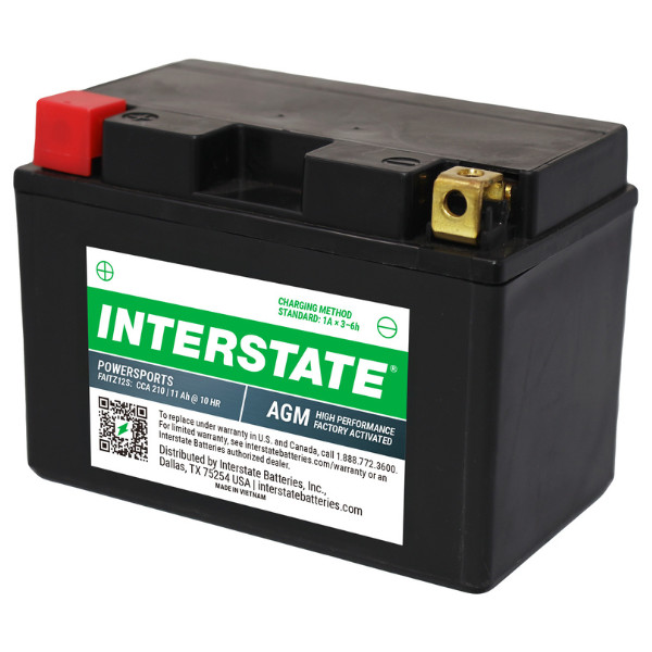 Interstate Batteries YTZ12S Factory Activated 12V 11Ah AGM Powersports Battery