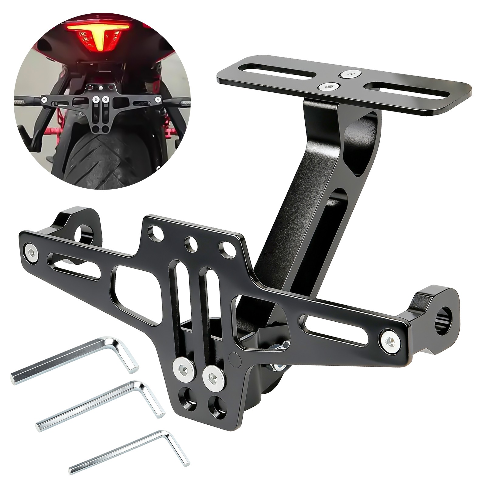 Universal Adjustable Motorcycle License Plate Bracket Rear Mount Polished Black