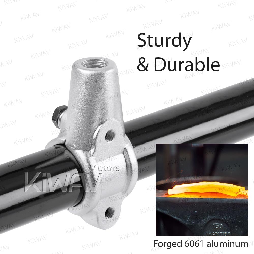 KiWAV Round black mirrors Eclipse + 7/8″ 22mm handlebar bolt-on clip-on silver