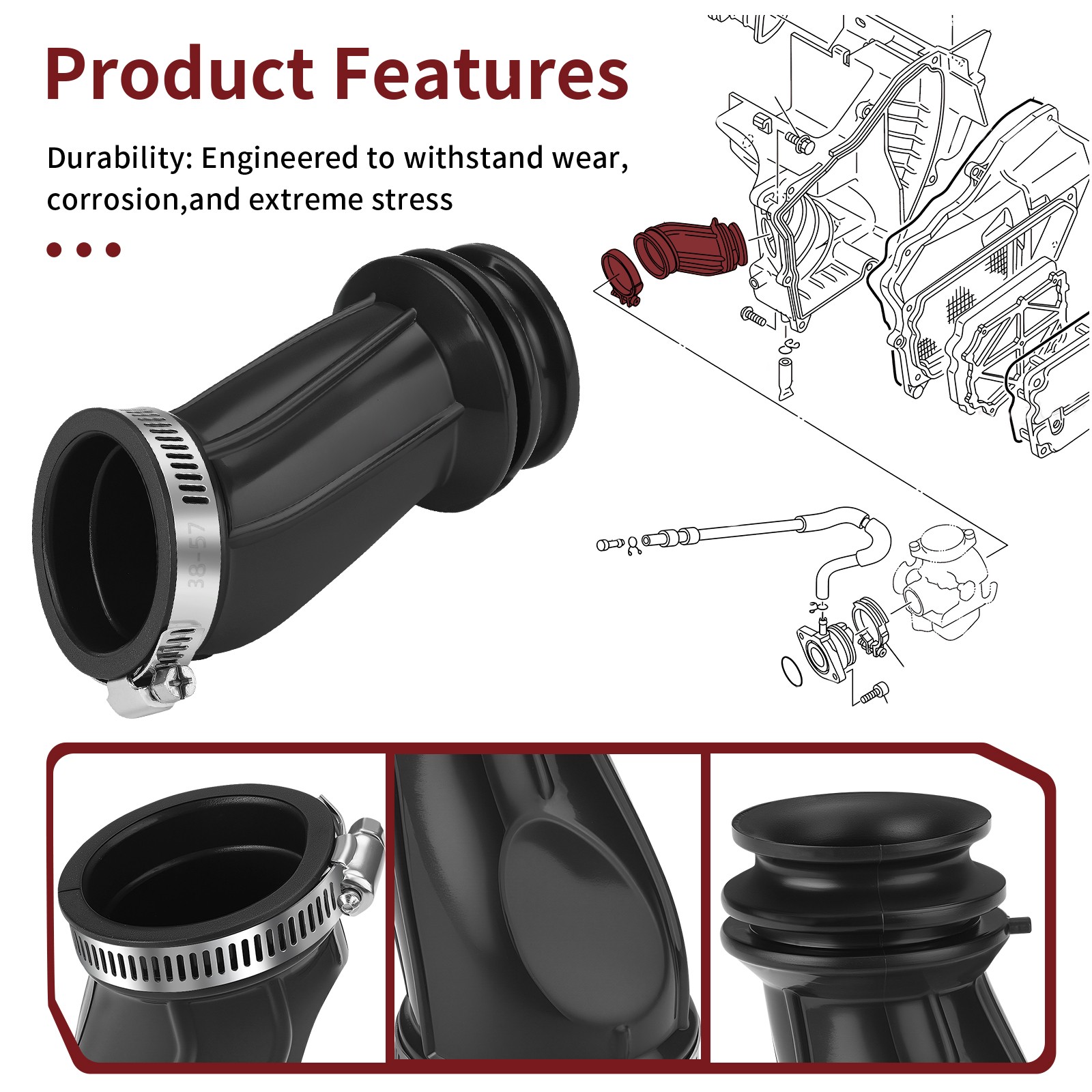 5LB-14453-11-00 FOR YAMAHA TW200, TW 200 CARBURETOR TO AIR BOX INTAKE BOOT, DUCT