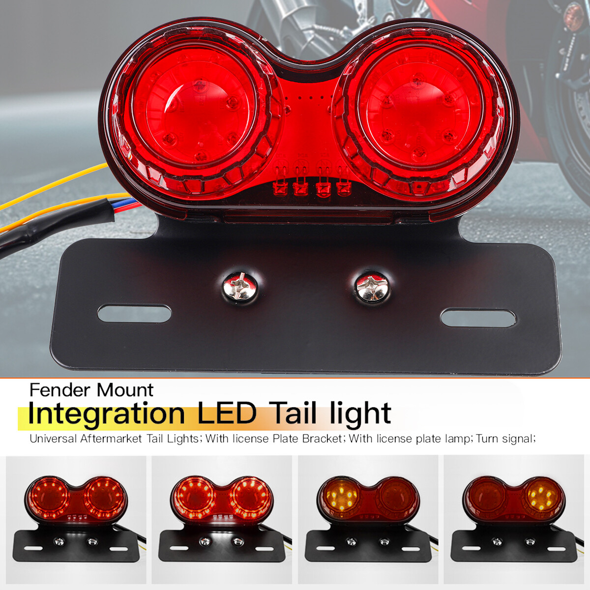 Motorcycle LED Rear Brake Tail Light Turn Signal W / License Plate Bracket Lamp