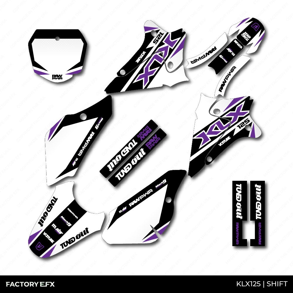 White & Purple Shift Racing Graphics kit fit 03-07 Kawasaki KLX125 KLX 125 decal
