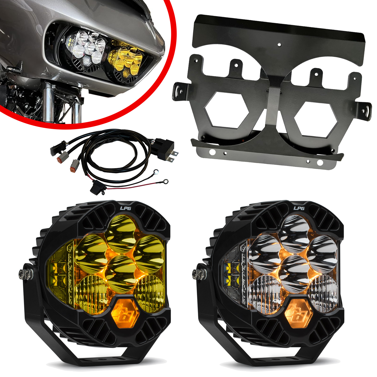 Baja Designs LP6 Pro Headlight Kit For 2015-2023 Harley Road Glide Clear/Amber