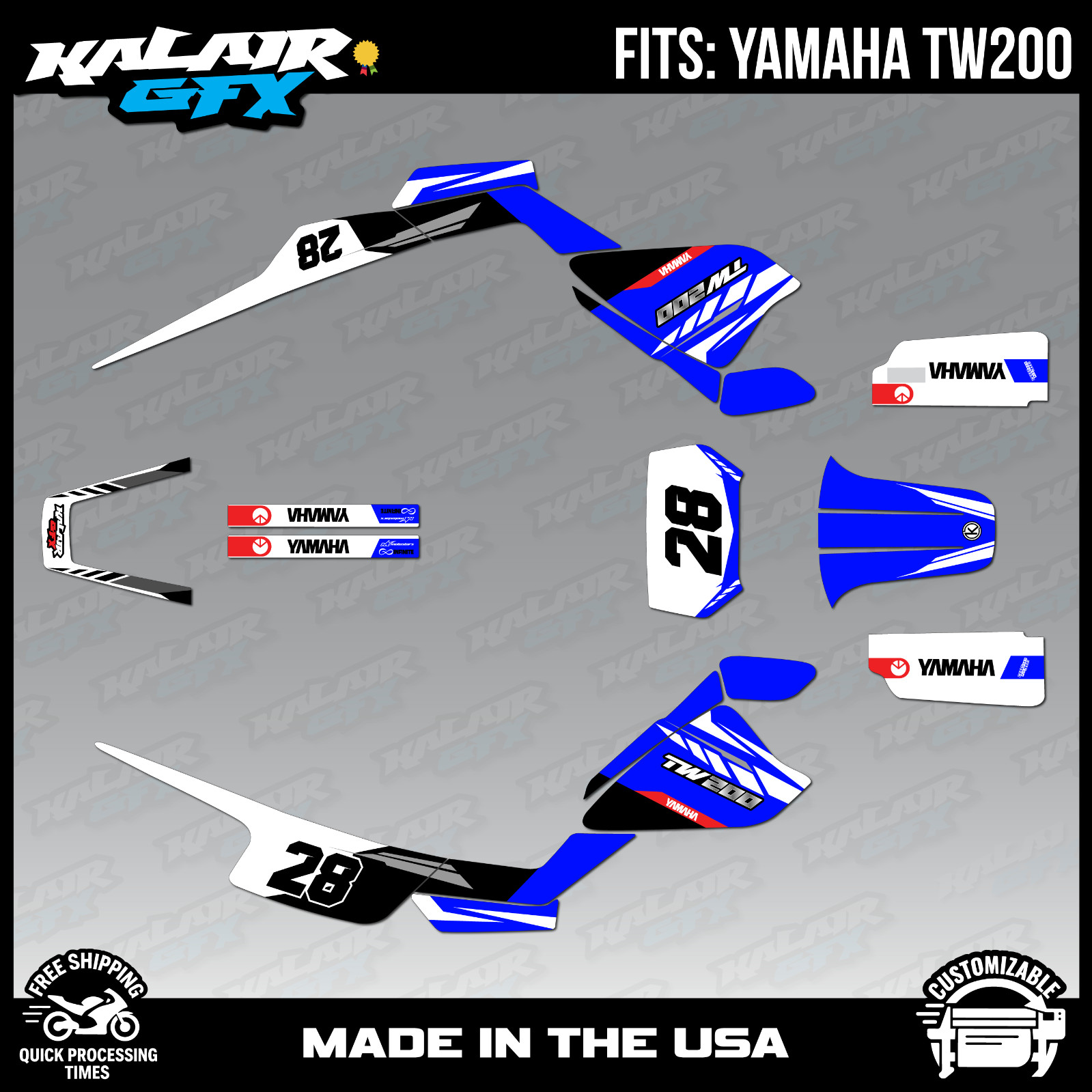 Graphics Kit for YAMAHA TW200 TW 200 (1987-2025) Factory Series – BLUE