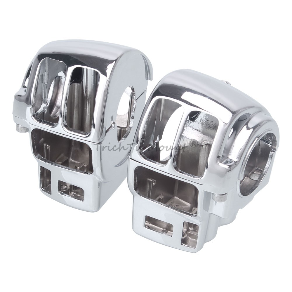 Chrome Hand Control Switch Housing Cover & Button Cap For Harley Touring 1996-13