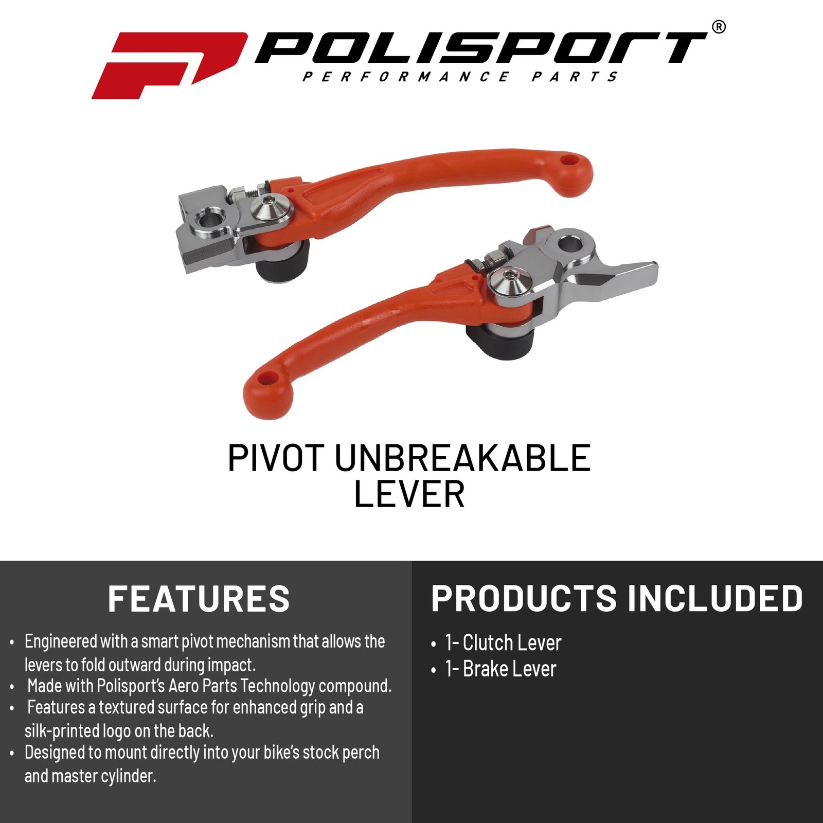 Polisport Pivot Levers – Fits KTM FREERIDE/SX85 (2013–2025), Orange MX/Enduro