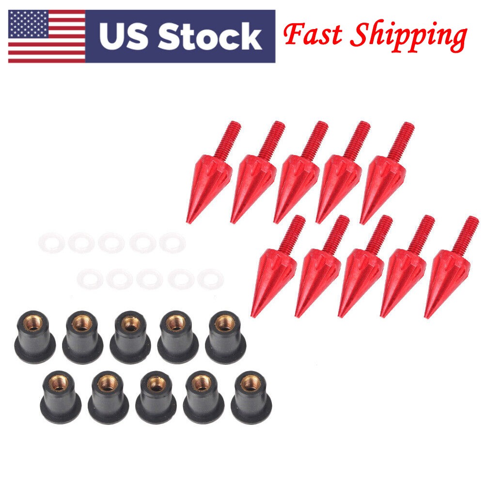 Motorcycle Windshield Spike Bolt Screw Kit For Honda Yamaha Suzuki BMW Red