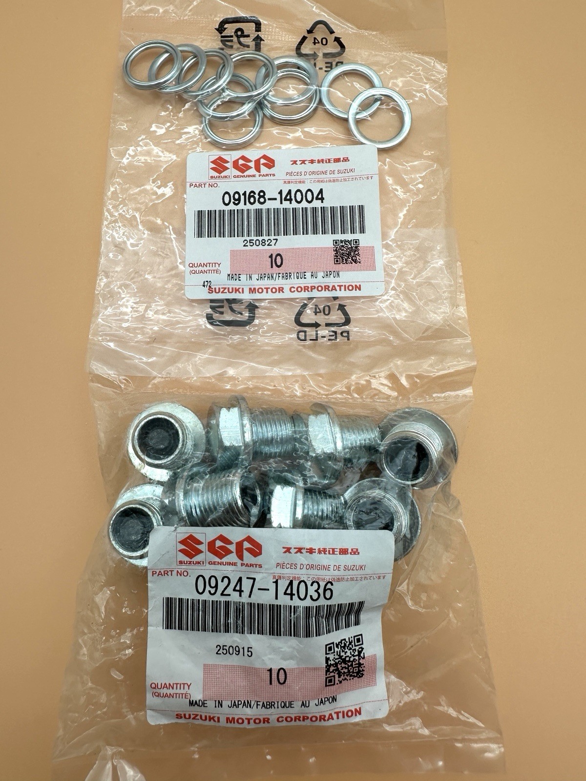 10PACK NEW SUZUKI GENUINE OEM OIL DRAIN PLUG & GASKET GSXR 600 750 1000 HAYABUSA