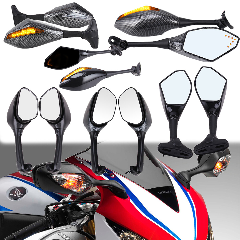 Motorcycle Rearview Side Mirrors w/ LED Turn Signal Blinker Light For Kawasaki