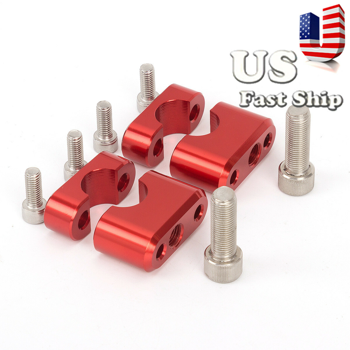 FXCNC CNC Red Handle Fat Bar Mount Clamps Riser for Dirt Bike Motocross 7/8″ USA