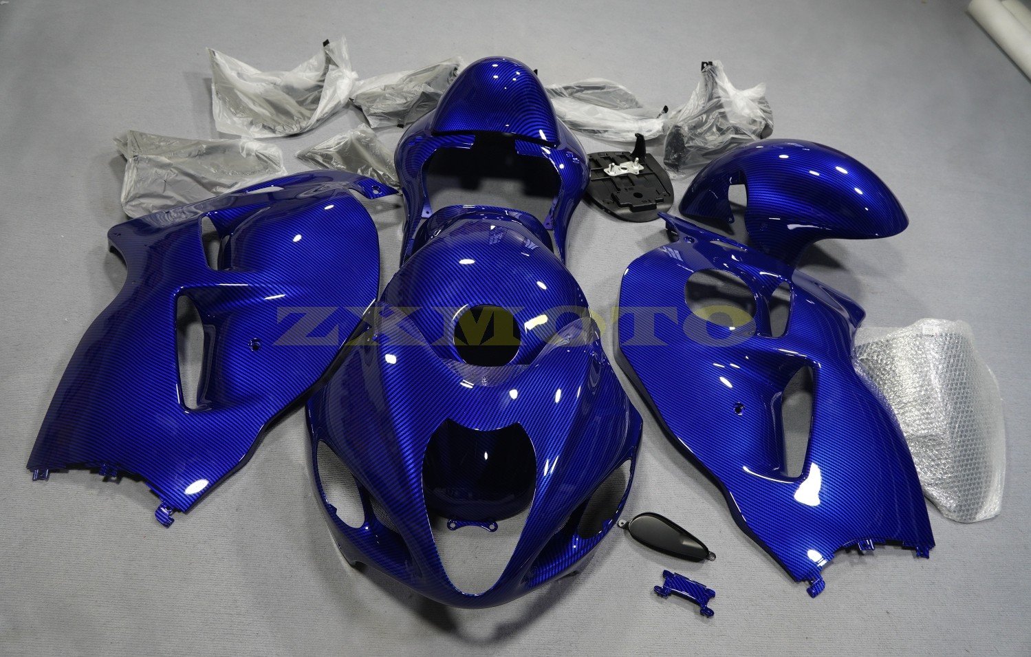 Blue Black Carbon Fiber Fairing Kit +Tank For 1997-2007 Suzuki Hayabusa GSX1300R