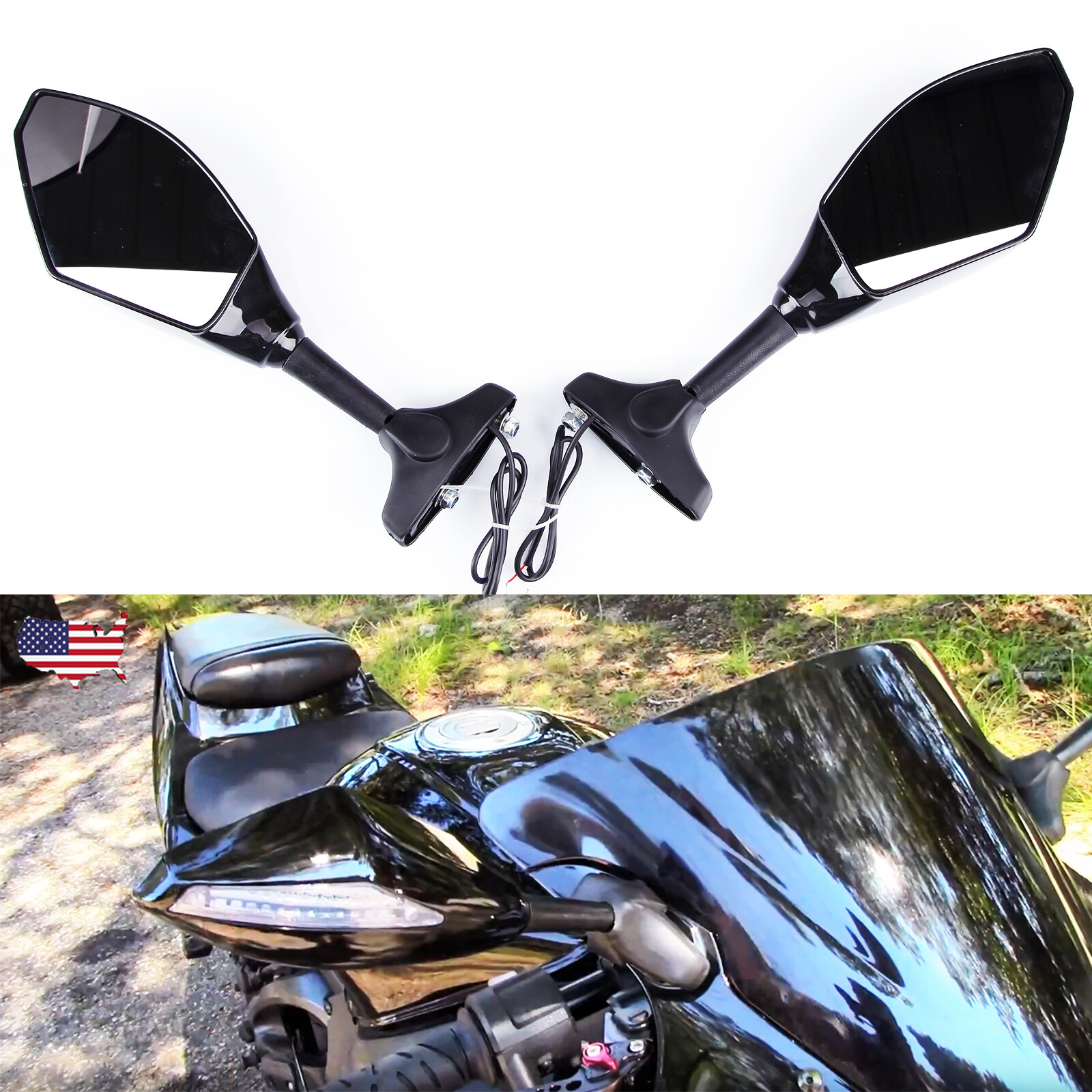 For Yamaha YZF600R FZ6R Raven Motorcycle LED Turn Signals Side Mirrors Amber Lam