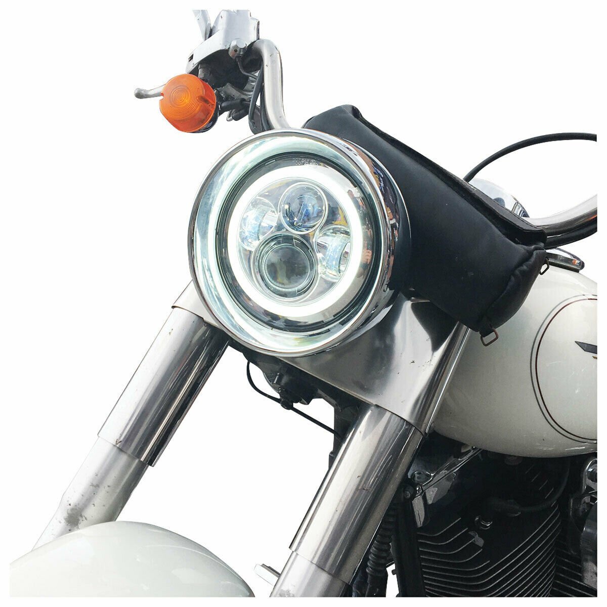 Chrome 7 inch LED Headlight Halo Projector For Harley Street Glide Softail FLHX