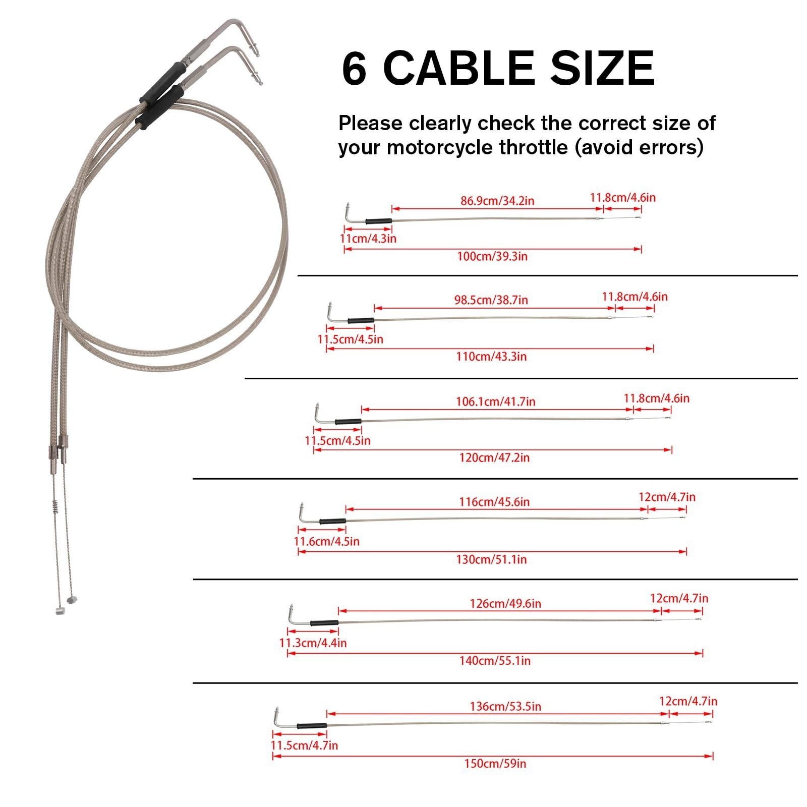 Motorcycle Throttle Idle Cable Kit, 51″ Braided Stainless Steel for Harley Touri
