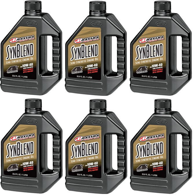 6 1Lt Liter Bottles Maxima Synblend 10W-40 Synthetic Blend Motorcycle Engine Oil