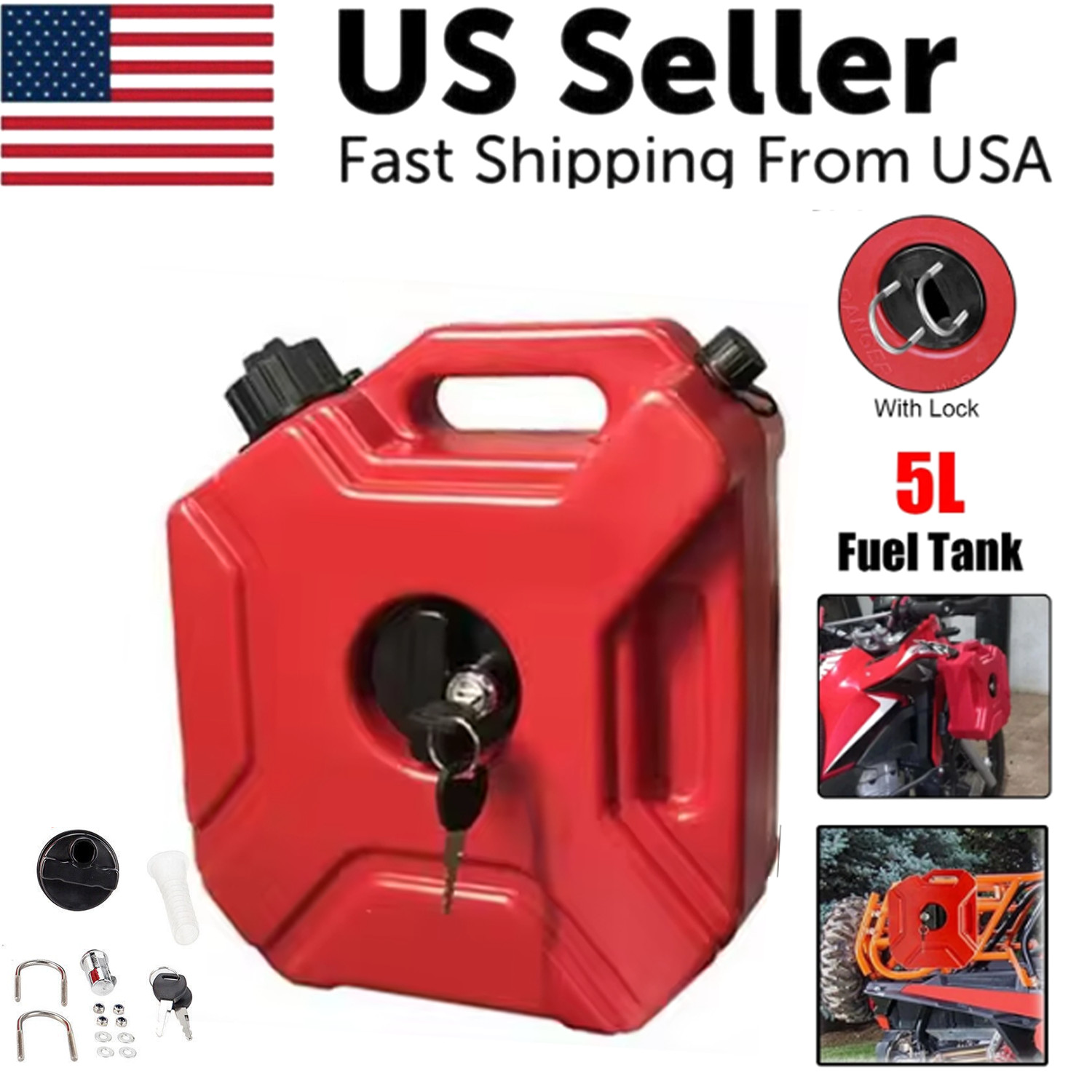 5L Motorcycle Gas Can Red Oil Petrol Fuel Tank Container For ATV UTV Gokart Car