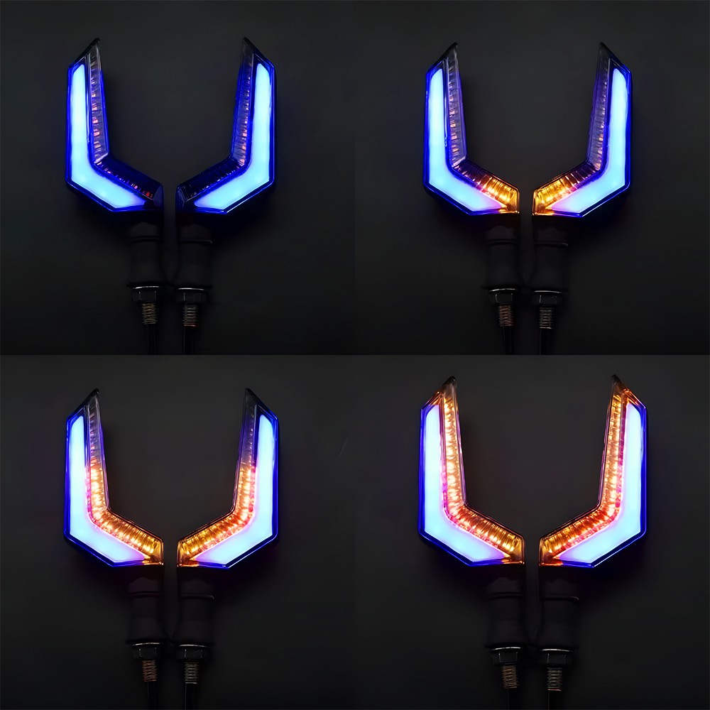 4PCS Universal LED Amber+Blue Motorcycle Turn Signal Indicator Light Blinker DRL