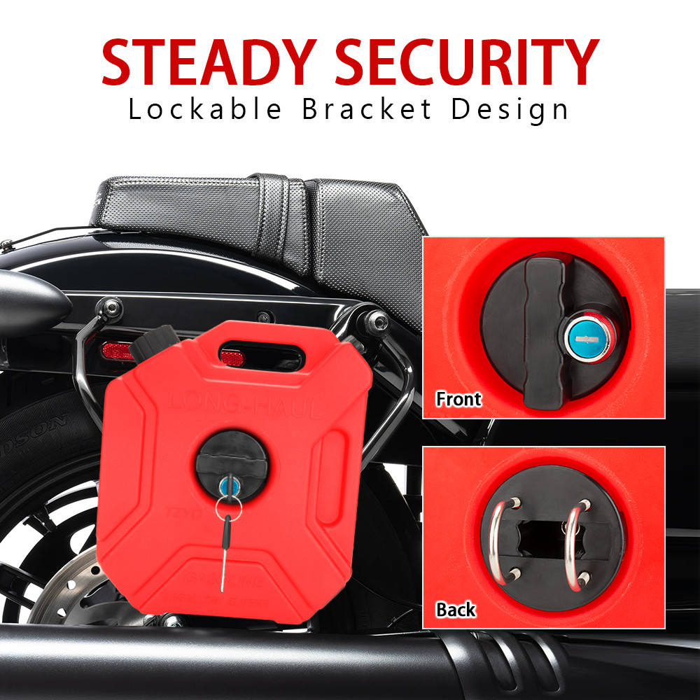 Motorcycle Red 5L Fuel Tank Plastic Can Spare Gas Container W/ Lock For SUV UTV
