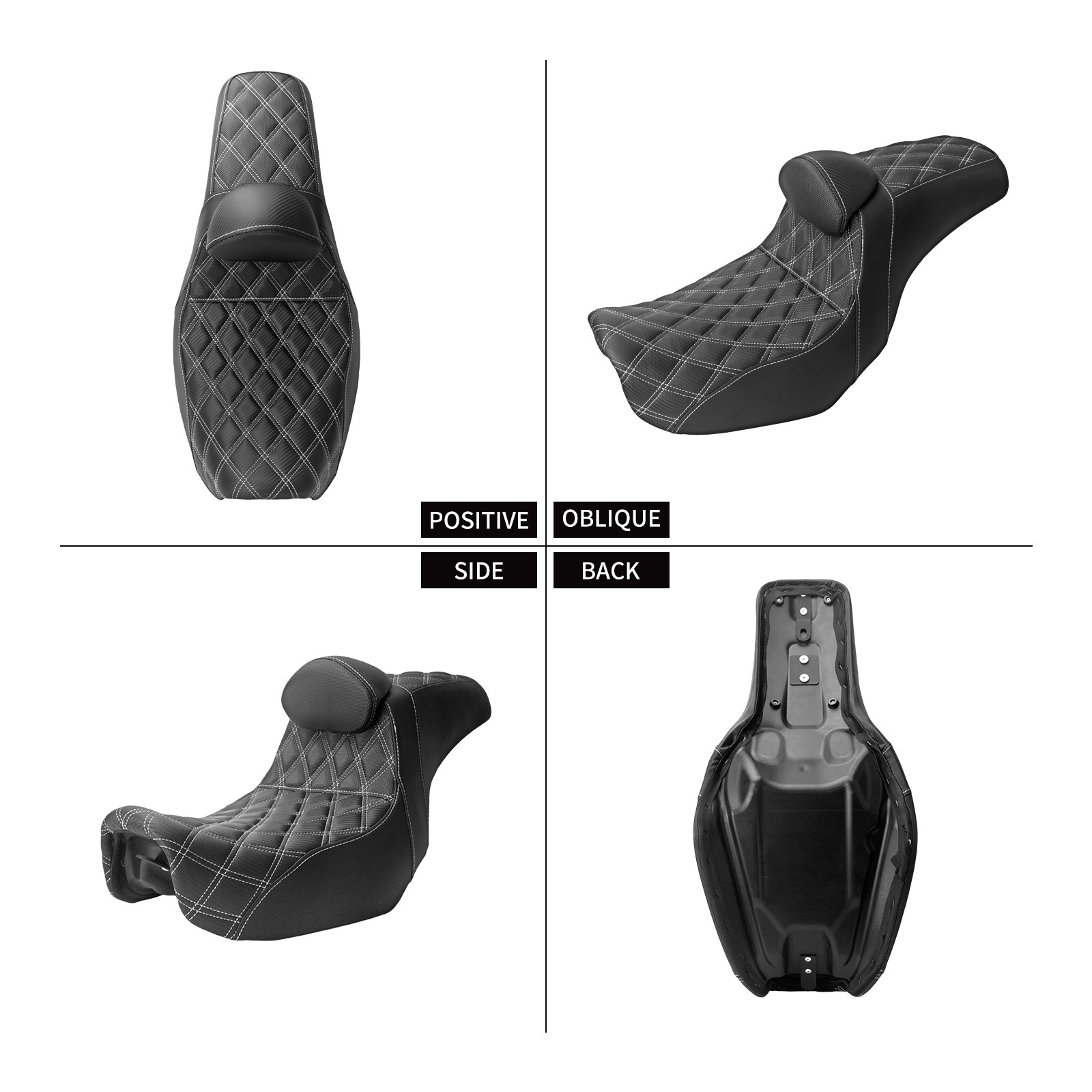 White Stitching Two-Up Black Seat W/ Driver Backrest Fit For Harley Dyna 2006-17