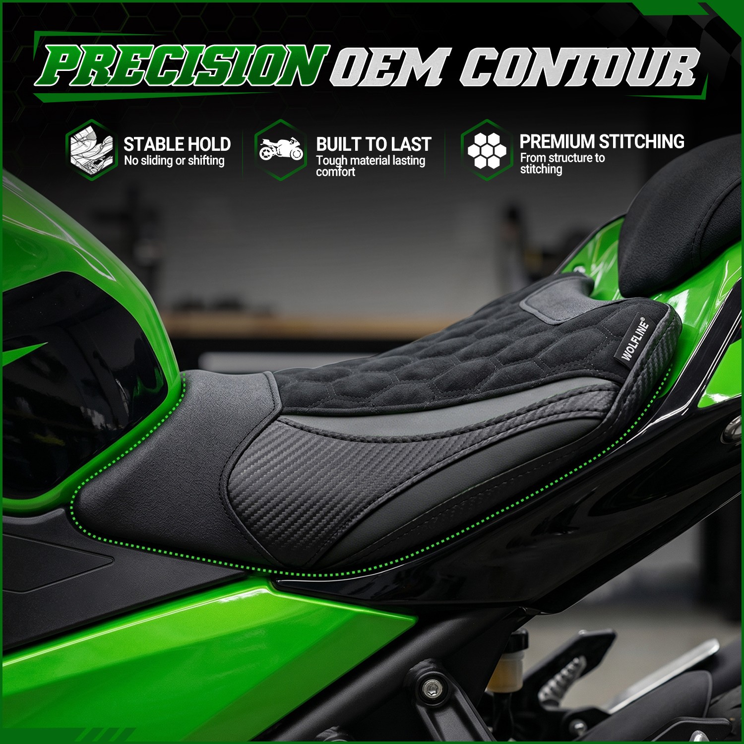WOLFLINE Motorcycle Driver Passenger Seat for Kawasaki ZX-6R 2019-2025 Comfort