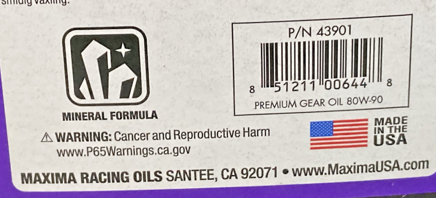 NEW MAXIMA 43901 HIGH PERFORMANCE GEAR OIL 80W-90 MINERAL FORMULA API GL-5