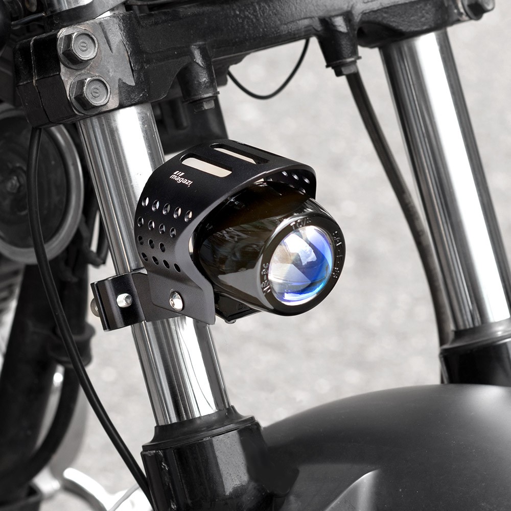 round fog light black metal die-cast aluminum housing x1 fits Triumph Buell BSA