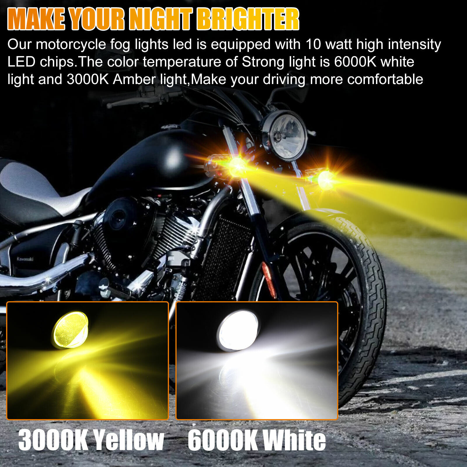2X 60W LED Spot Light Motorcycle Headlight Driving Fog Lamp Yellow/White Strobe