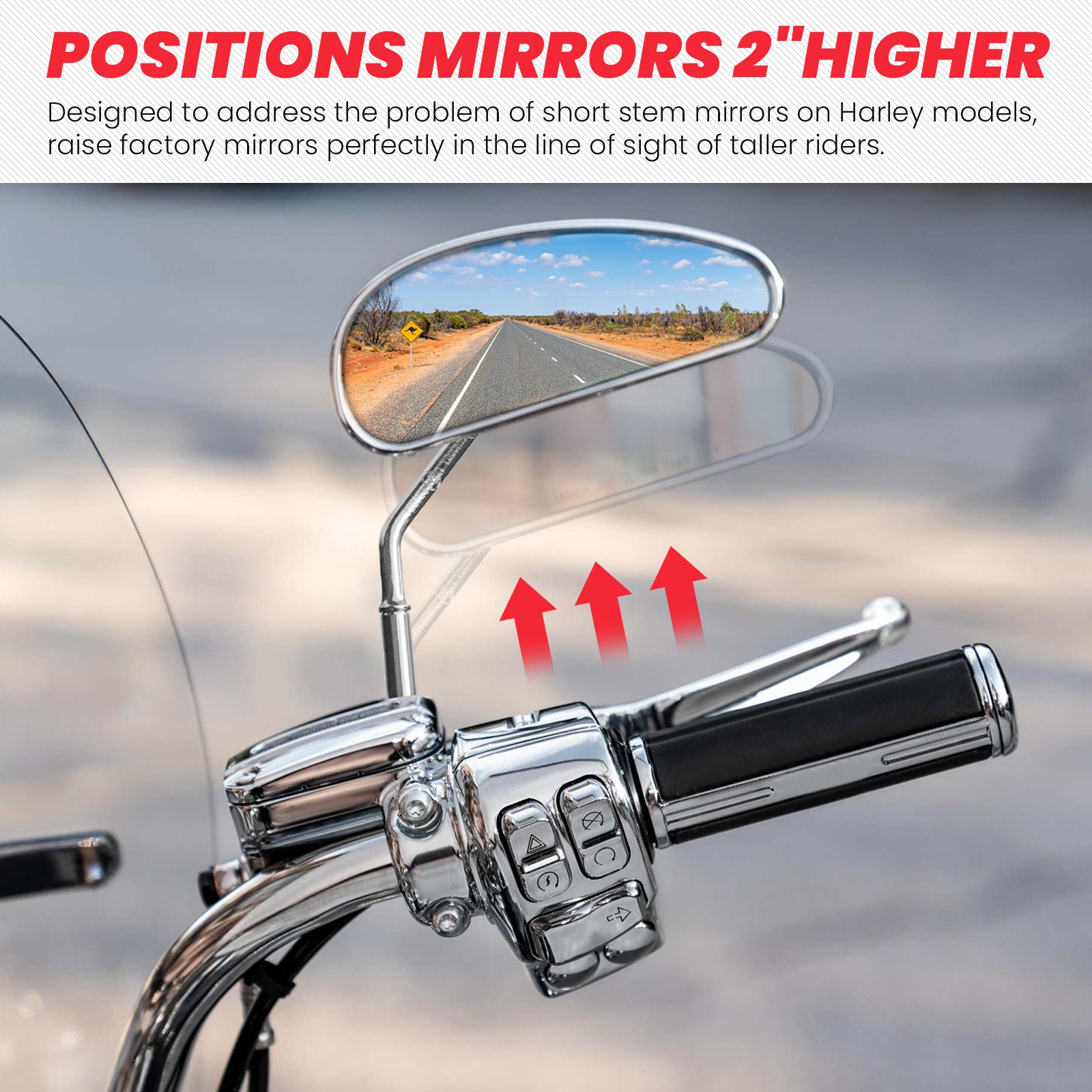 2″ Chrome Rear View Mirror Risers Extender for Harley Touring Softail Dyna 1982+