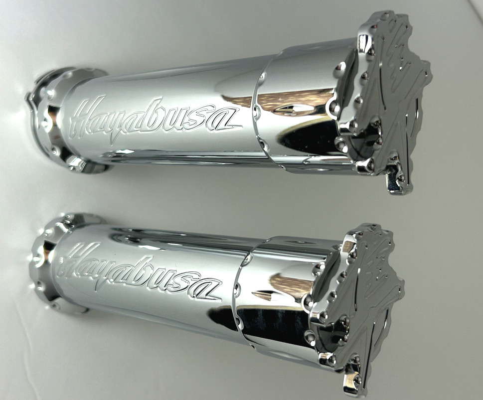 1999-2026 Hayabusa Custom Chrome Handlebar Grips With 3D Engraved Ball Cut Edges