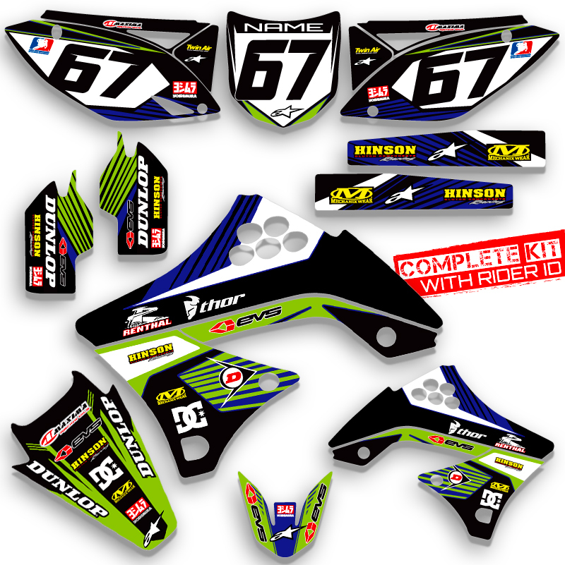 2009 2010 2011 KXF 450 GRAPHIC KIT KAWASAKI RIDGELINE: GREEN / BLUE DECALS KIT