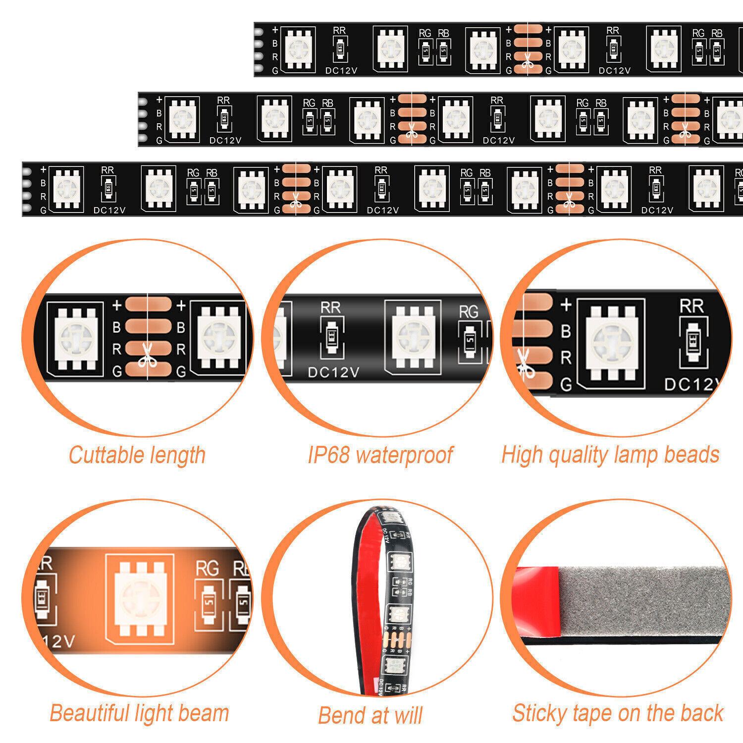 32 PCS Motorcycle RGB LED Strip Light Under Glow Neon Kit Bluetooth APP Control