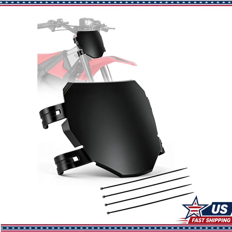Electric Dirt Bike Universal Front Number Plate, Black PP Plastic, 4 Straps, Fla
