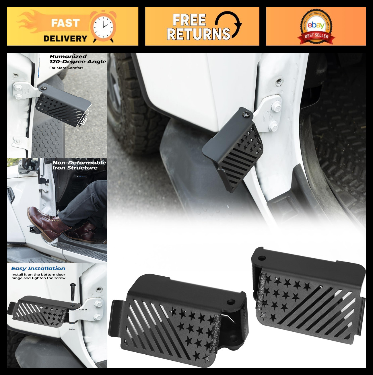 120° Foot Pegs for Jeep Wrangler JK JL Gladiator JT 2007-2025 – Metal Rest Pedal