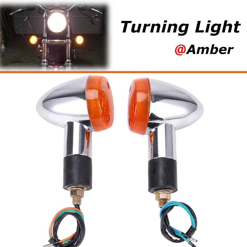 1 PAIR Chrome Amber Motorcycle Turn Signal Brake Blinker Lights For Harley USA