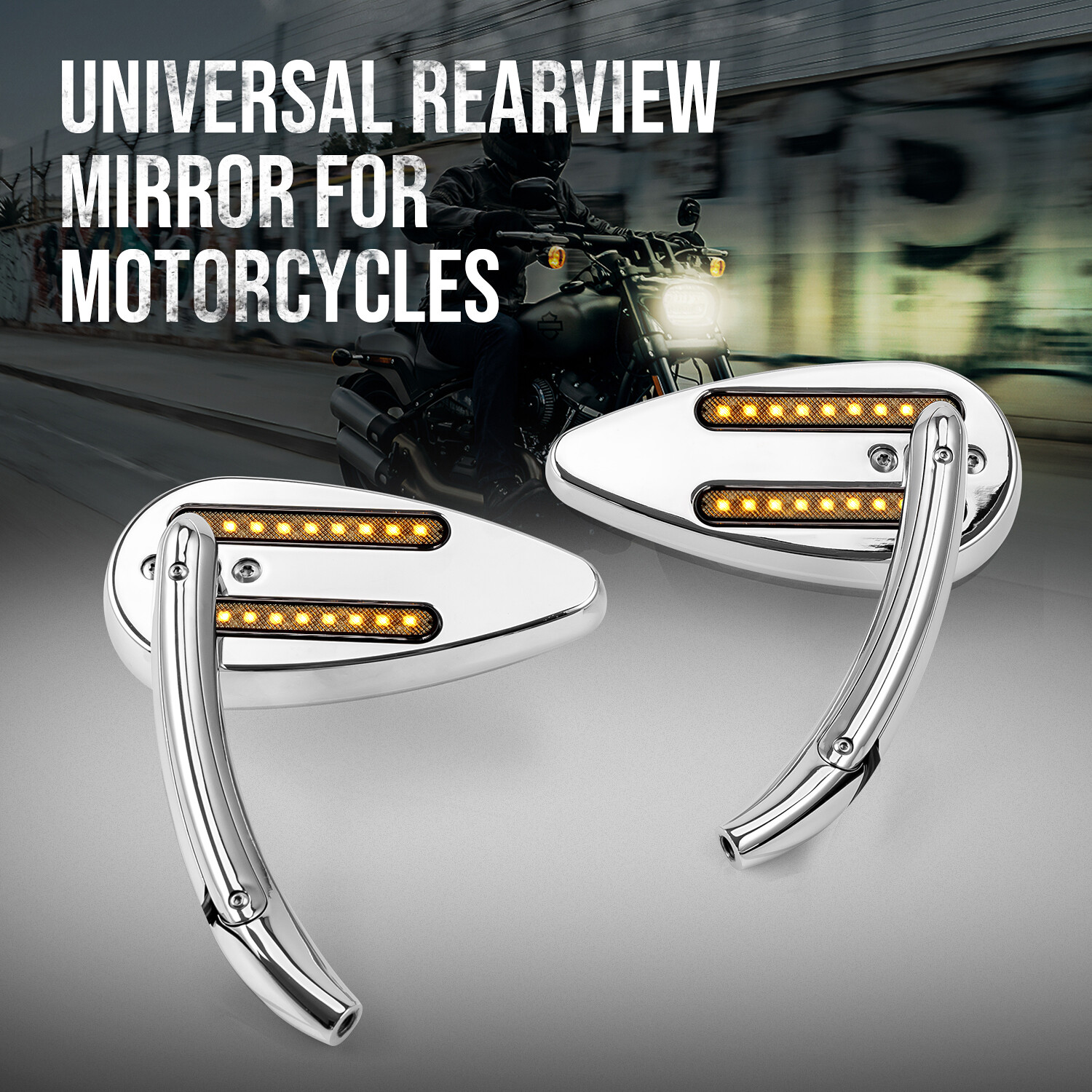 8mm 10mm Motorcycle Mirrors with Brake & Turn Signal Rear LED Mirror Teardrop