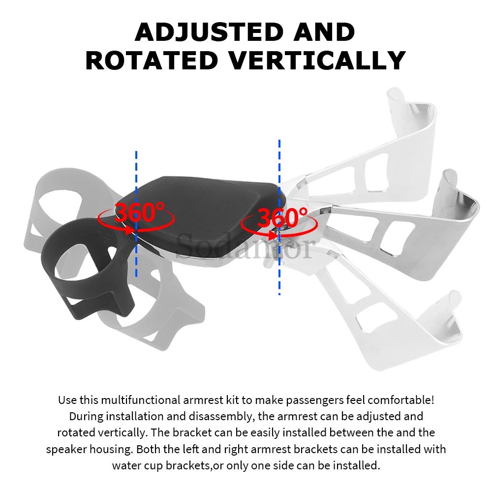 Passenger Armrests Cup Holder Adjustable for Harley Touring Electra Road Glide