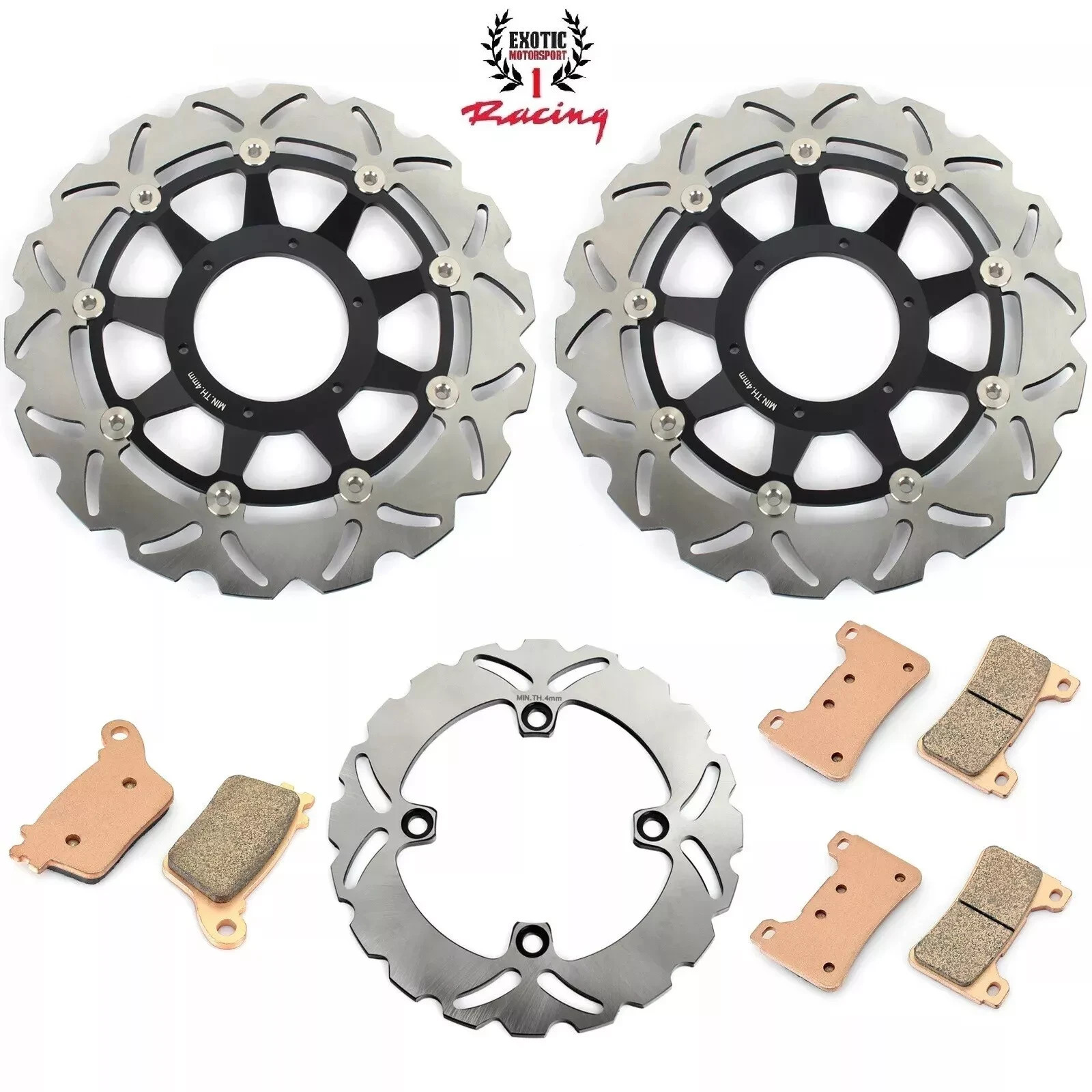 Front & Rear Brake Disc Rotors and Pads For Honda CBR 600 RR 2007-2016 black
