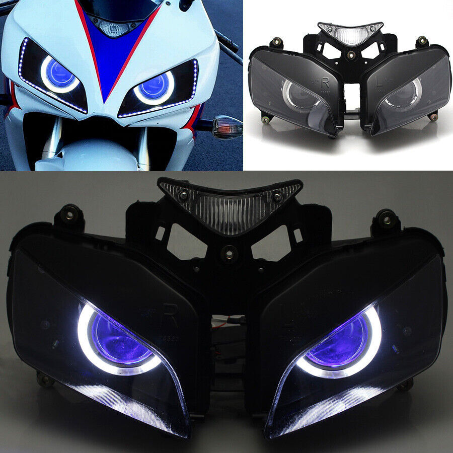 HID Projector Headlight Blue Angel Eye Assembly Light For Yamaha YZF R6 08-2015