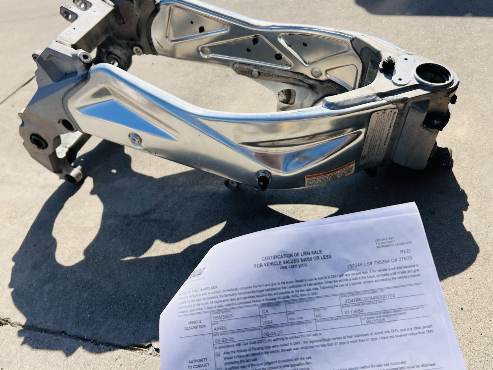 Aprilia Tuono 06-07 RSV 1000 04-09 Main Frame Chassis DAMAGE SLVG AP8145075