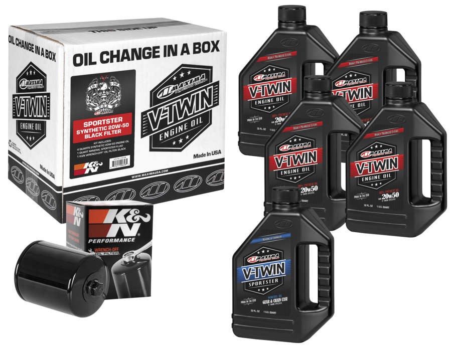 MAXIMA 90-119015PB V-TWIN OIL CHANGE KIT SYNTHETIC W/ BLACK FILTER, SPORTSTER